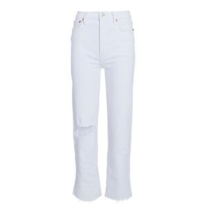 Re/Done White High-Rise Flare Jeans with Knee Distress